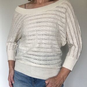 American Eagle Outfitters Sweater Boat Neck Bat Sleeves Cream Wool Blend Medium